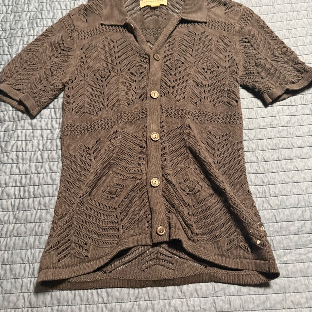 Navy Knit Button-Up Shirt